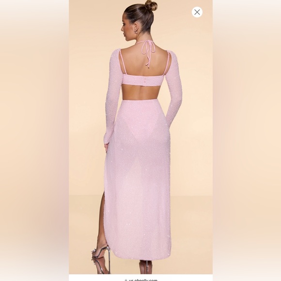 Embellished Cowl Neck Maxi Dress in Blush US 12 - Picture 2 of 4